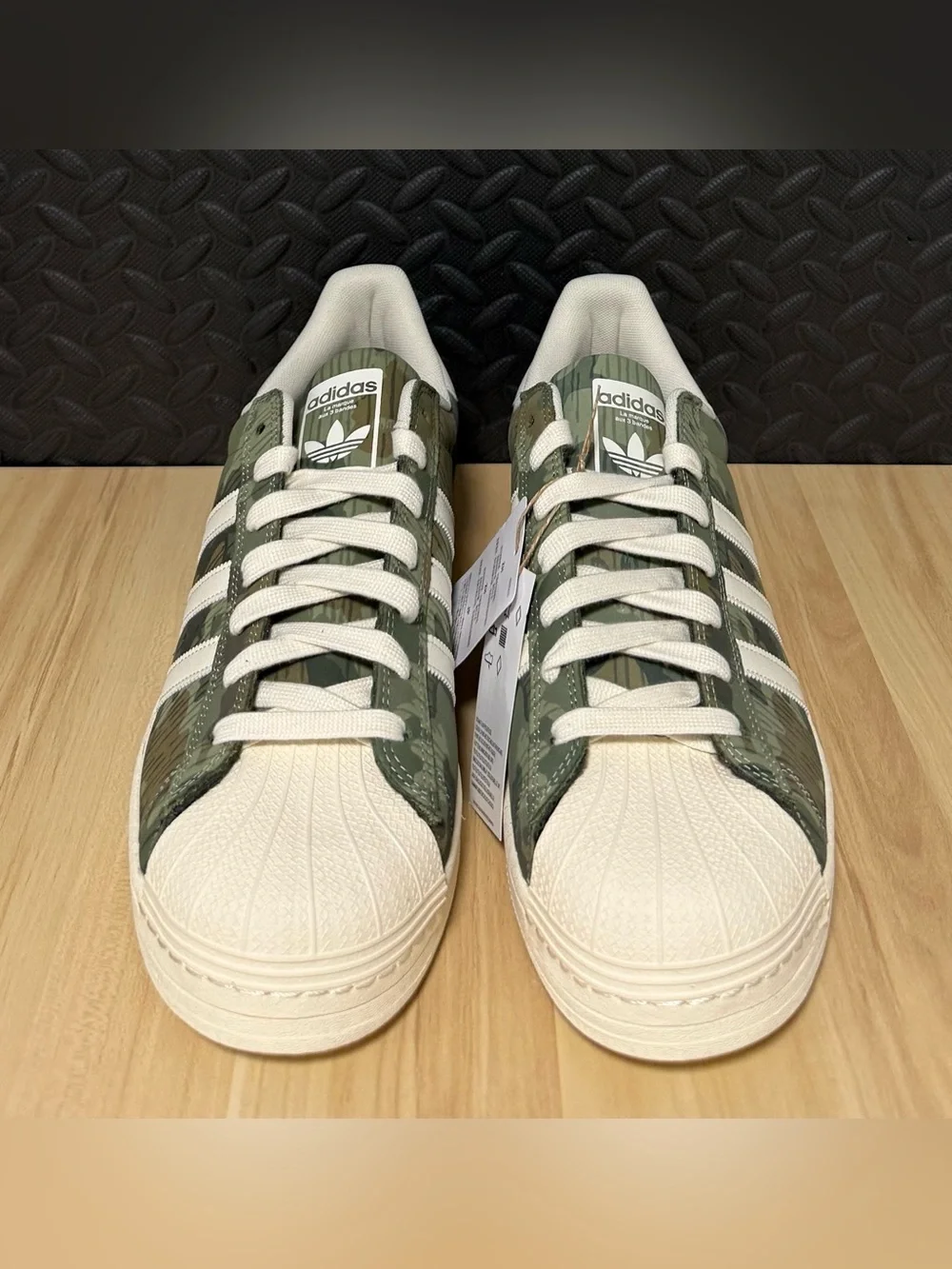 adidas Superstar ADV Camo Green Cream White Skate Shoes KI5142 Mens Size 13